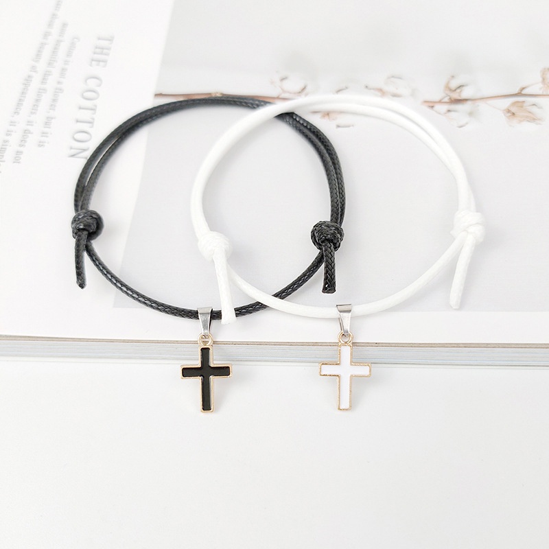 2 Pcs Gelang Couple Pasangan Cross Tali Lilin Untuk Persahabatan bestie Aksesoris Fashion - olo