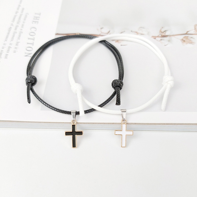 2 Pcs Gelang Couple Pasangan Cross Tali Lilin Untuk Persahabatan bestie Aksesoris Fashion - olo