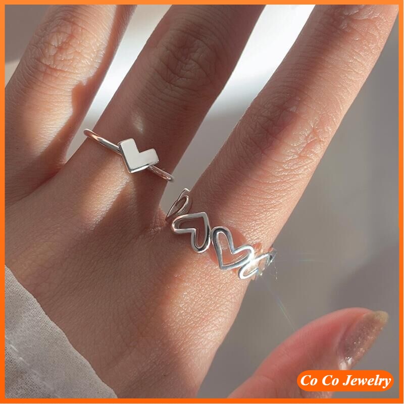 Japan and South Korea New Love Ring Female Fashion Personality Light Luxury Niche Design Ins Trend Open Finger Loop Two-piece Accessories Jewelry