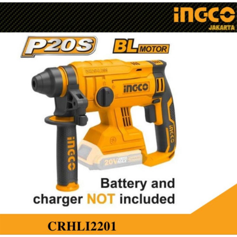 MESIN BOR ROTARY BATERAI CORDLESS 20V BRUSHLESS T-CRHL12201 BONUS 2 SET SARUNG TANGAN INGCO