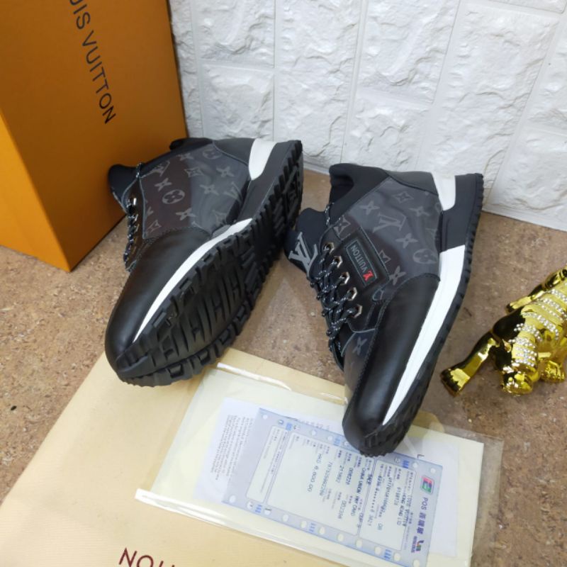 sepatu lv sneaker hitam pria mirror quality super premium monogram Black run away shoes cowok