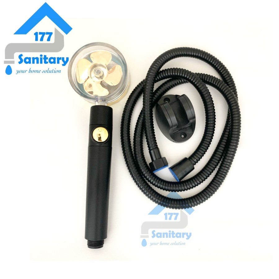 Handshower Hemat Air On Off Black Gold HS88- Set Hand Shower Turbo Saving Mode Unik Kipas Putar 360 BG