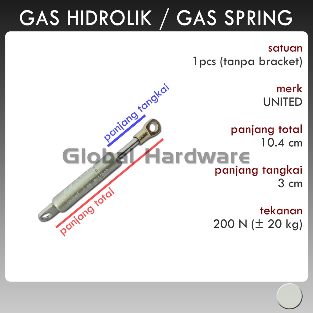Hidrolik / Shock Bagasi / Gas Spring 10.4 cm, 200 N