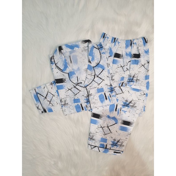 Baju Tidur Piyama Wanita Cewek Pajamas Katun Motif PP-PP ABSTRACT BLUE