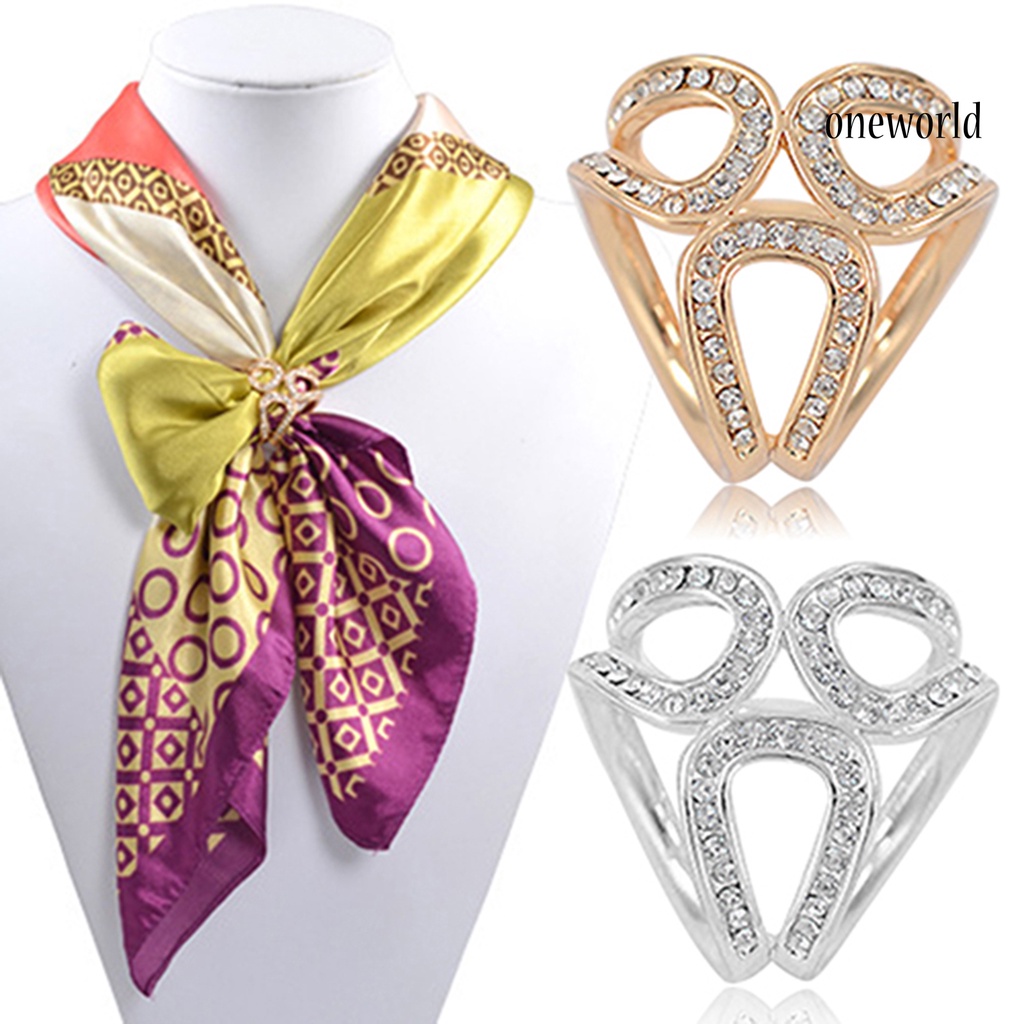 OW@ Scarf Buckle Clip Simple Easy Matching Alloy Three-ring Rhinestone Shawl Holder for Shopping Travel