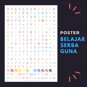 Poster Belajar Anak Serbaguna (Huruf Hijaiyah, Huruf Alfabet, Angka Arab, dan Warna)