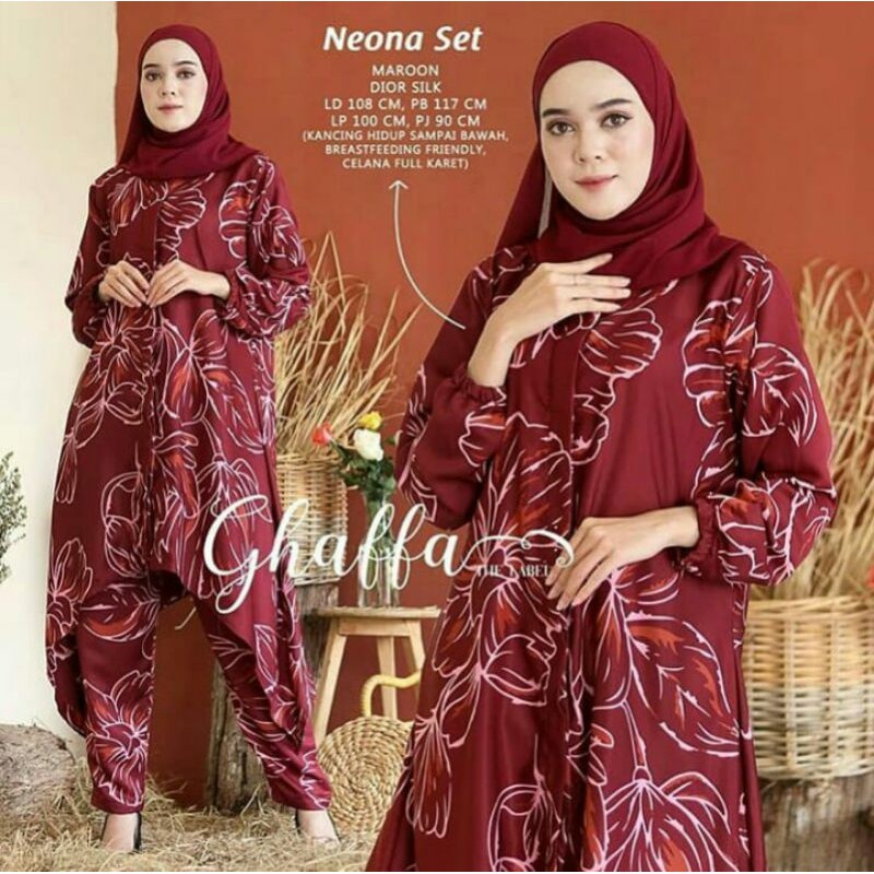 Neona Set Ghaffa The Label / Setelan Dior Silk / Tunik Celana