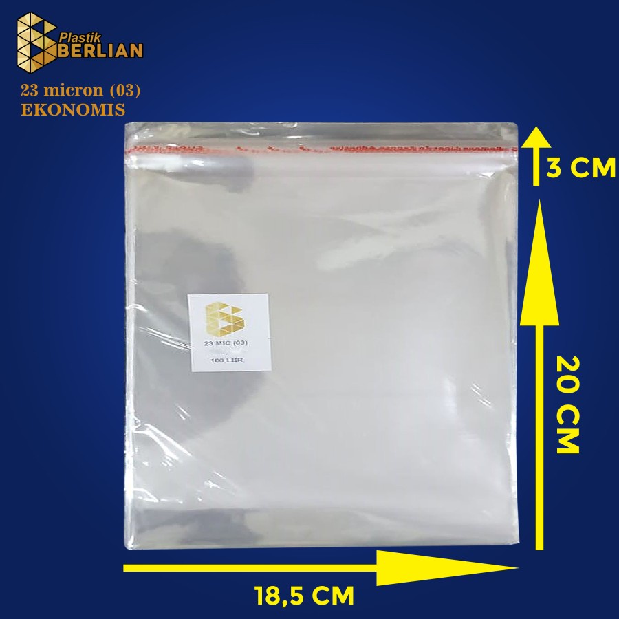 

18,5 x 20 cm Plastik OPP EKONOMIS 23micron (100 lbr) (lem/seal)