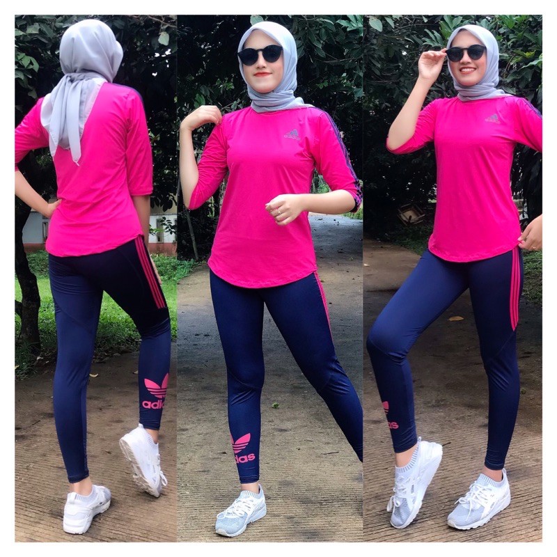 Stelan senam  Pik Navy list baju  senam  atasan  dan legging 