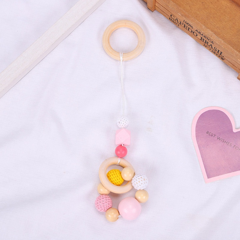 Mary 4pcs / Set Mainan Teether Ring Kayu Gantung Stroller Bayi