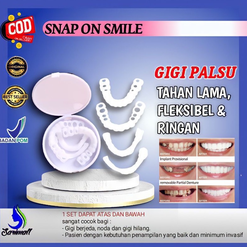 Gigi Palsu Atas Bawah Instan Gigi Palsu Silikon Alami Snap On Smile Putih 100% Original Authentic