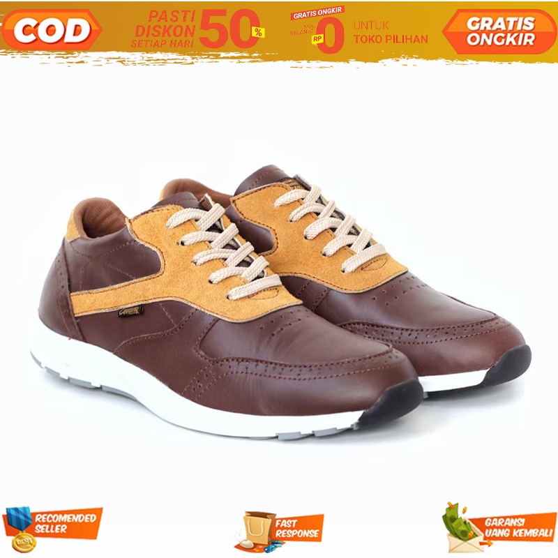 Sneakers Sporty Urban Bahan Kulit Sapi Asli 100% Premium - Sepatu Volly Ori Olahraga Pria Casual Sem