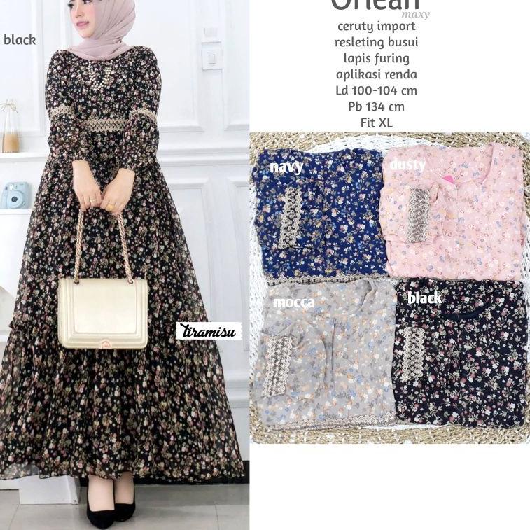 SRY.25Au22ᴸ ▪ orlean maxi dress muslim gamis ceruty full furing gamiskekinian gamis kombinasi ori am