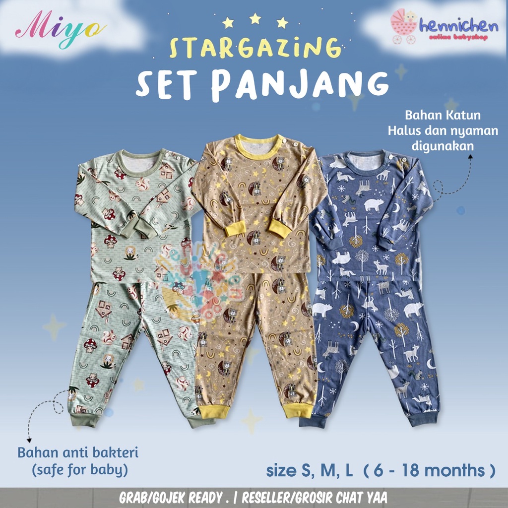 PROMO 7.7 MIYO by Libby Setelan PANJANG PRINT GEORGE MONKEY / SQUIRREL Piyama Baju Bayi Libby SML kecil (6-18bulan) SNI