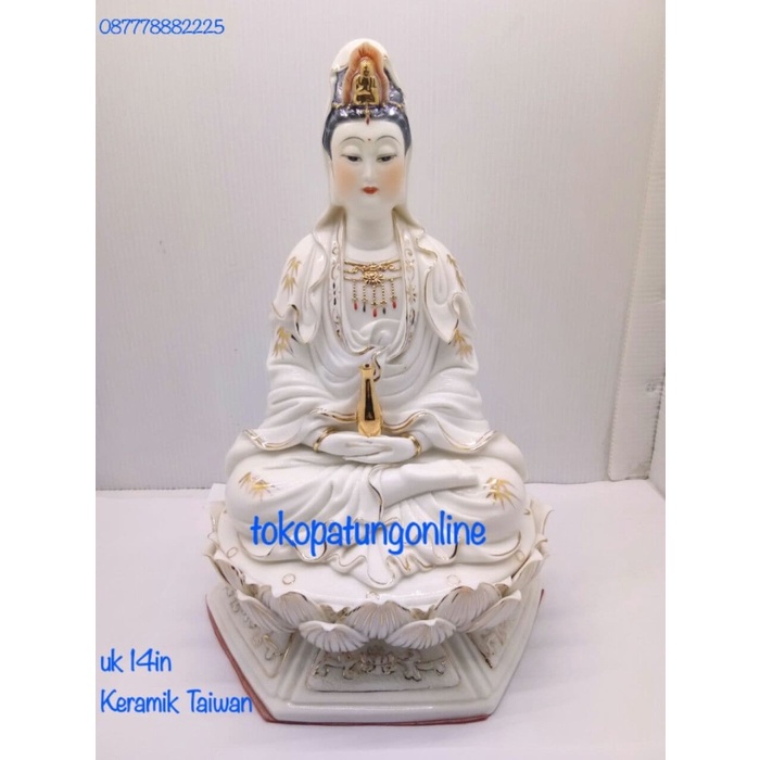 RUMAH TANGGA DEKORASI T2584 PATUNG KWAN IM KERAMIK TAIWAN 14IN