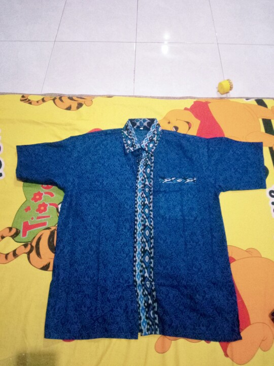 Batik Couple Keluarga Sania Ruffle Ori Ndoro Jowi Dnt Motif Mega Mendung Biru