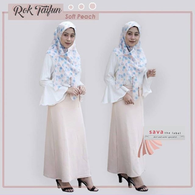ROK TAIFUN Soft Peach -Waffle Pastel Skirt Lebar Umbrella Babad Wolly Moss Crepe Katun Wolfis Wolvis
