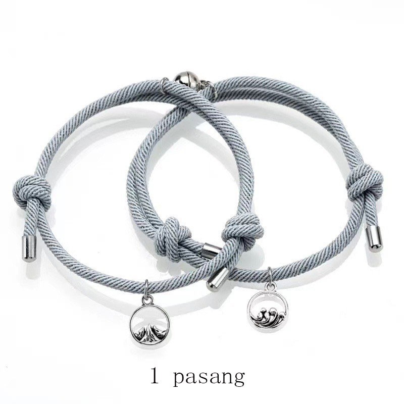 Tai Chi Yin dan yang 2 pcs Gelang Couple Magnet Pasangan Liontin Kreatif Pesona Gelang Perhiasan Hadiah Kekasih/ Couple Magnetic Attract Braided❤Yimi❤-#3