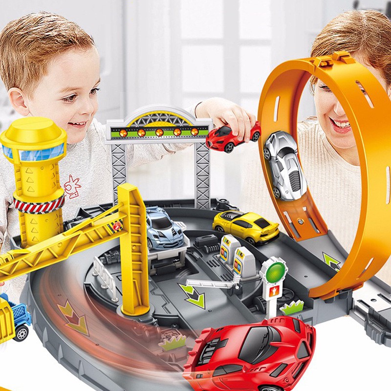 [FUNNY]Mainan Anak Mobil Track Racing Dan Kontruksi Set Dock Tempat Reparasi