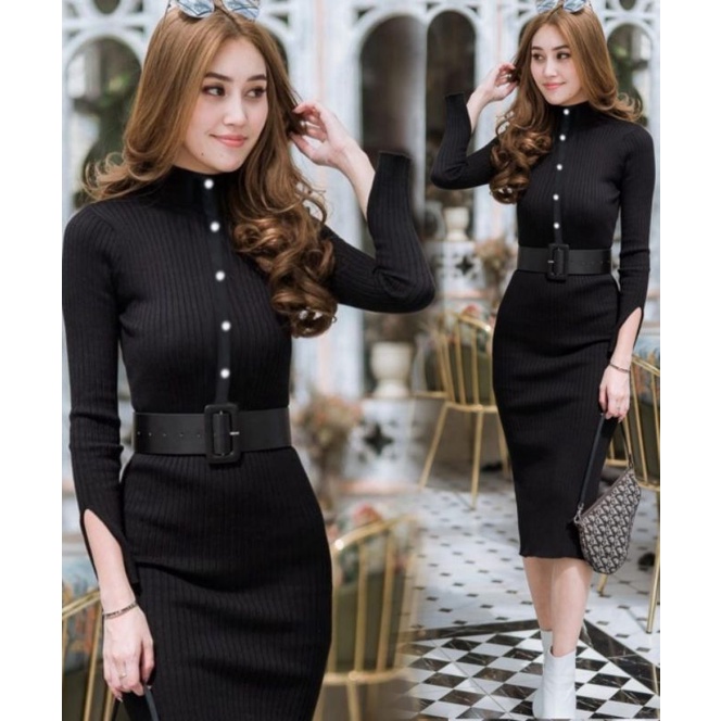 MDLV ~ BAJU RAJUT DRESS SOPHIE // KNIT LONG DRESS // DRESS RAJUT LENGAN PANJANG // FASHION WANITA