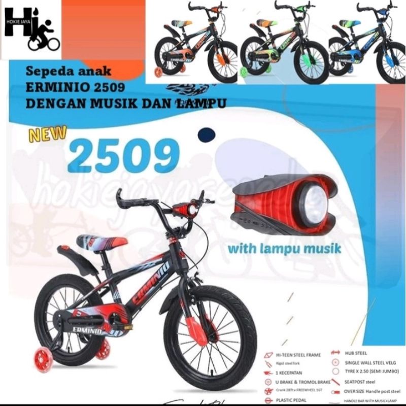 Sepeda Anak BMX 18" erminio musik dan lampu 2509  (UMUR 5-7 TAHUN)