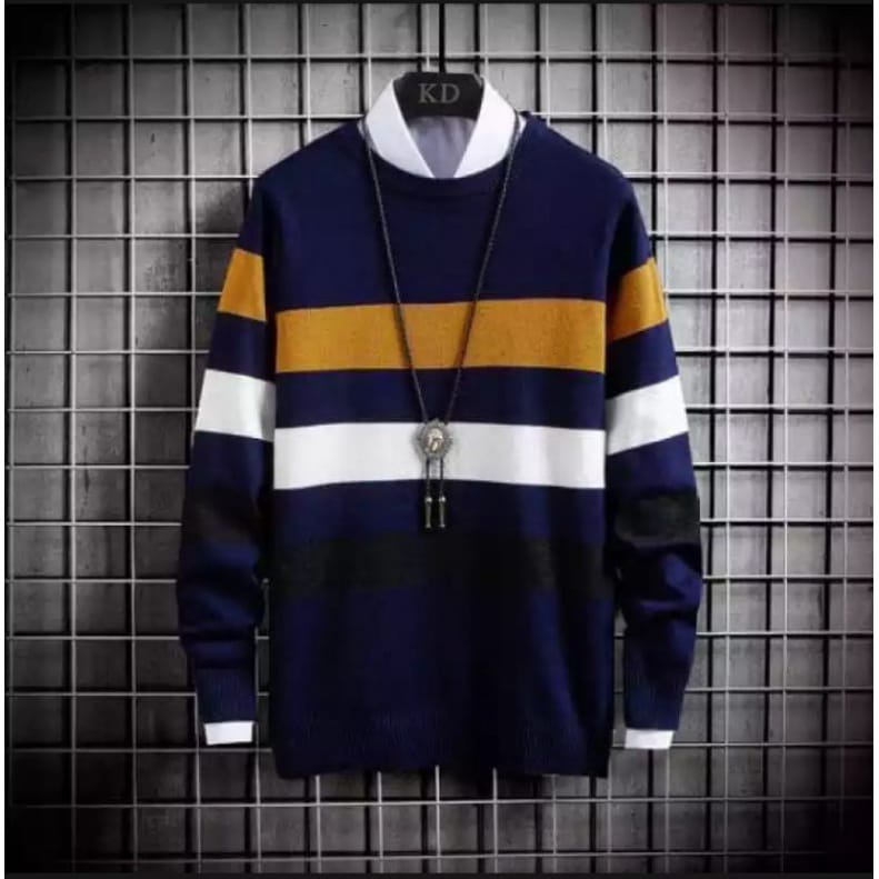 SWEATER RAJUT PRIA  / WANITA O NECK BAHAN RAJUT  KERAH PENDEK TURTLE NECK STRIPE