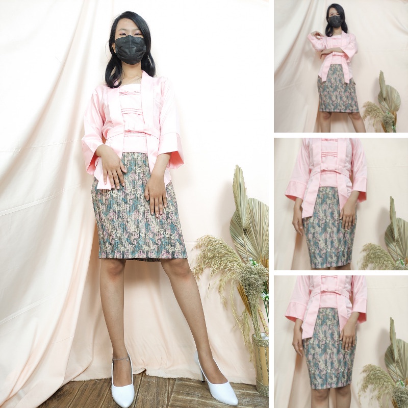 SB Collection Stelan Atasan Kebaya Sartika Blouse Dan Rok Plisket Midi Jumbo Batik Wanita