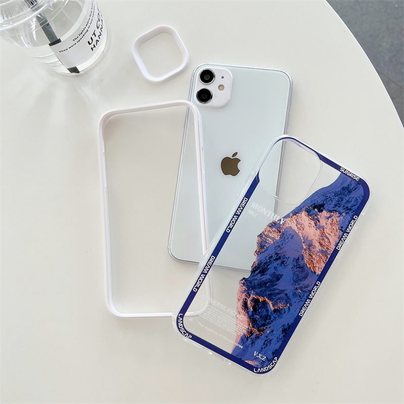 3 in 1 case Transparan Motif Lukisan Minyak Untuk iphone 11 pro max 13 12 pro max Xs max XR 7 8 plus Se20