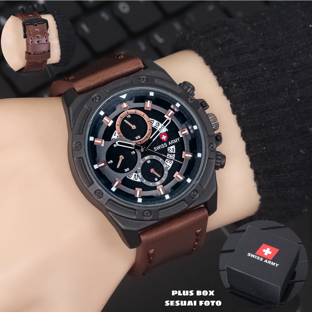 Jam Tangan Pria Swiss Kulit Army Model Original Strap Kulit / Jam Tangan Kasual Pria Termurah / Jam 