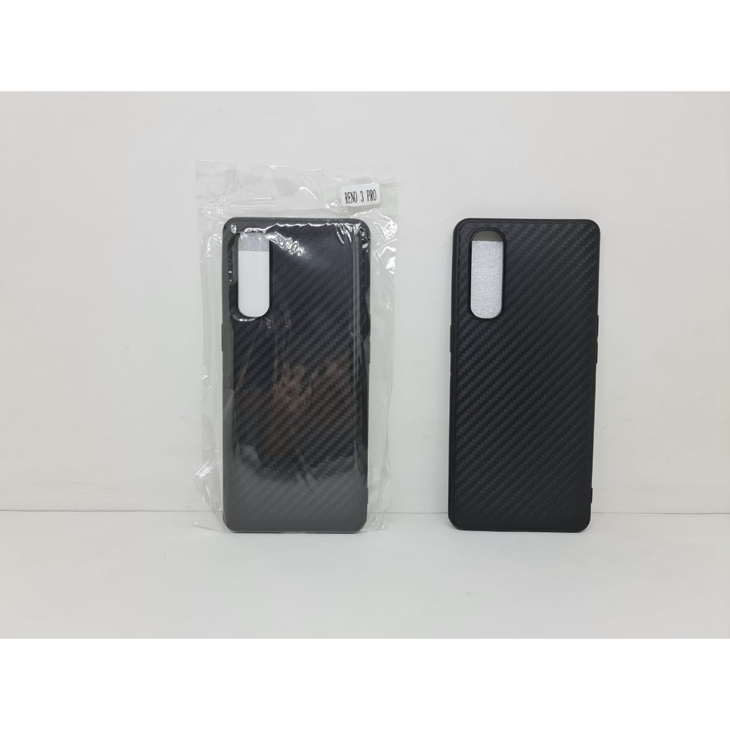 Soft Case Reno 3 Pro 6.4 inch Black TPU Slim FIBER Carbon Oppo Reno 3 Pro