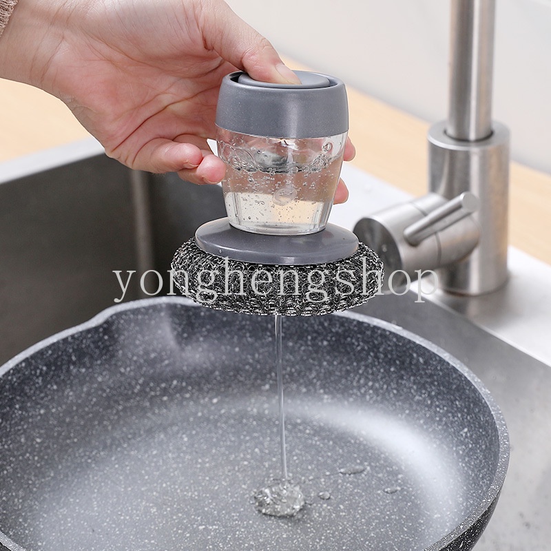 Sikat Pembersih 2 In 1 Dengan Dispenser Sabun Model Tekan Untuk Dapur