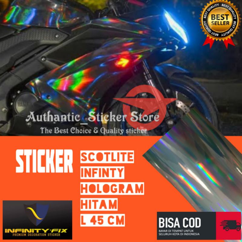 Stiker skotlet hologram hitam scotlite hologram laser hitam untuk motor merk infinity