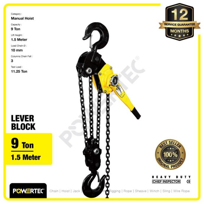Powertec Lever Block / Lever Hoist 9 Ton X 1.5 Meter