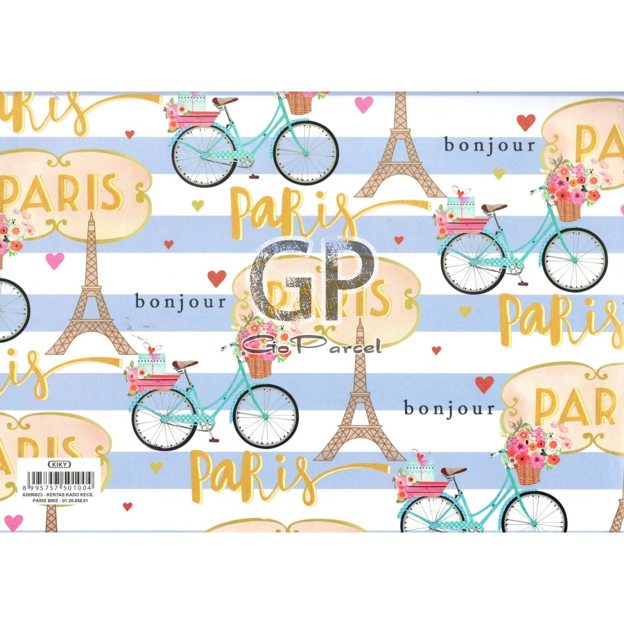 ( 5 Lembar ) KERTAS KADO PARIS BIKE TRAVEL VINTAGE KIKY - GIFT WRAP PAPER ROMANTIC LOVE VALENTINE