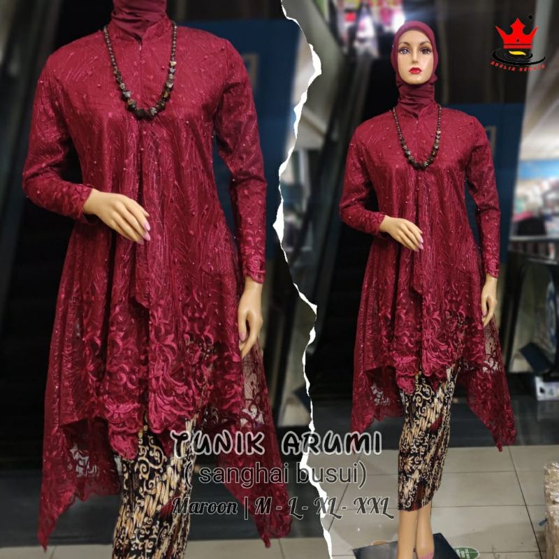 IndahKebaya | SETELAN KEBAYA SANGHAI BUSUI JUMBO / KEBAYA TILLE TUNIK /  BAJU MODERN RESLETING DEPAN