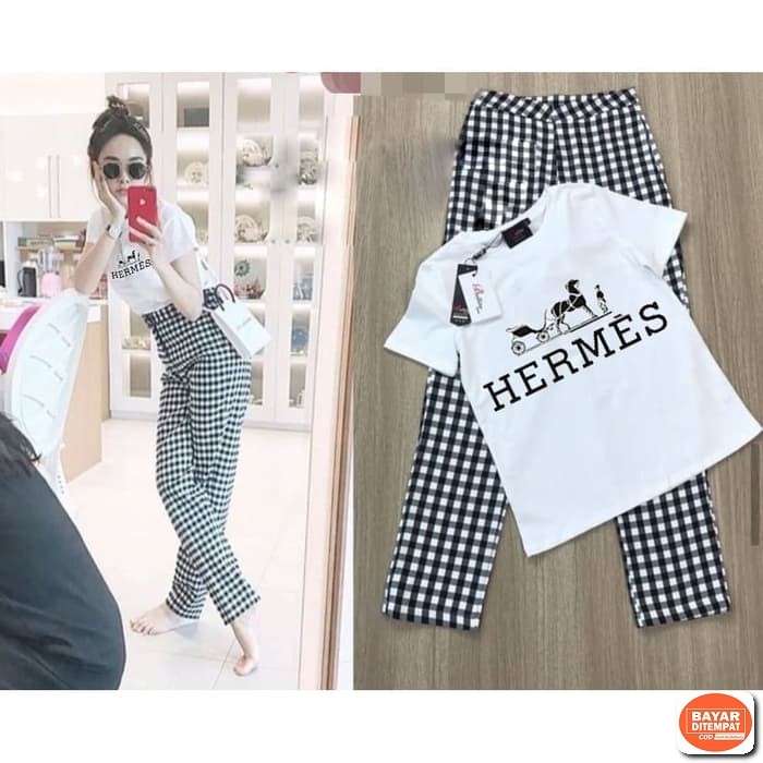 One Set Plisket Setelan Prisket Premium Import Bkk Pleats Pleated SL431 [St.Hermes White Ro] Babyter