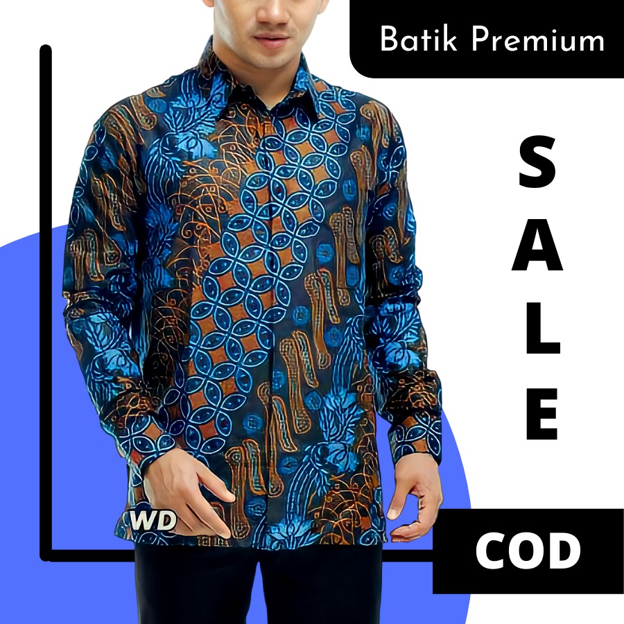Kemeja Batik Pria Tangan Panjang Premium Motif Parang Biru Terbaru Ukuran M L XL XXL