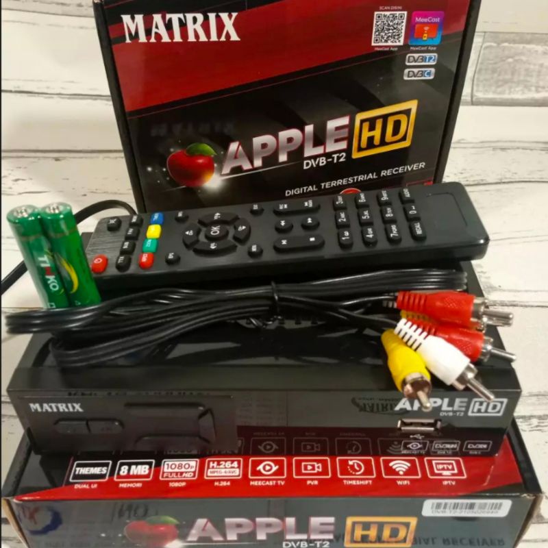 Set top box matrix apple merah paket lengkap plus usb dongle wifi untuk tv tabung tv analog bisa you