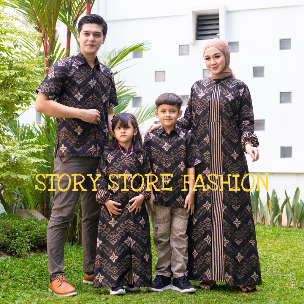 Set Pakaian Batik Keluarga Hem Songket ZIGZAG Hitam