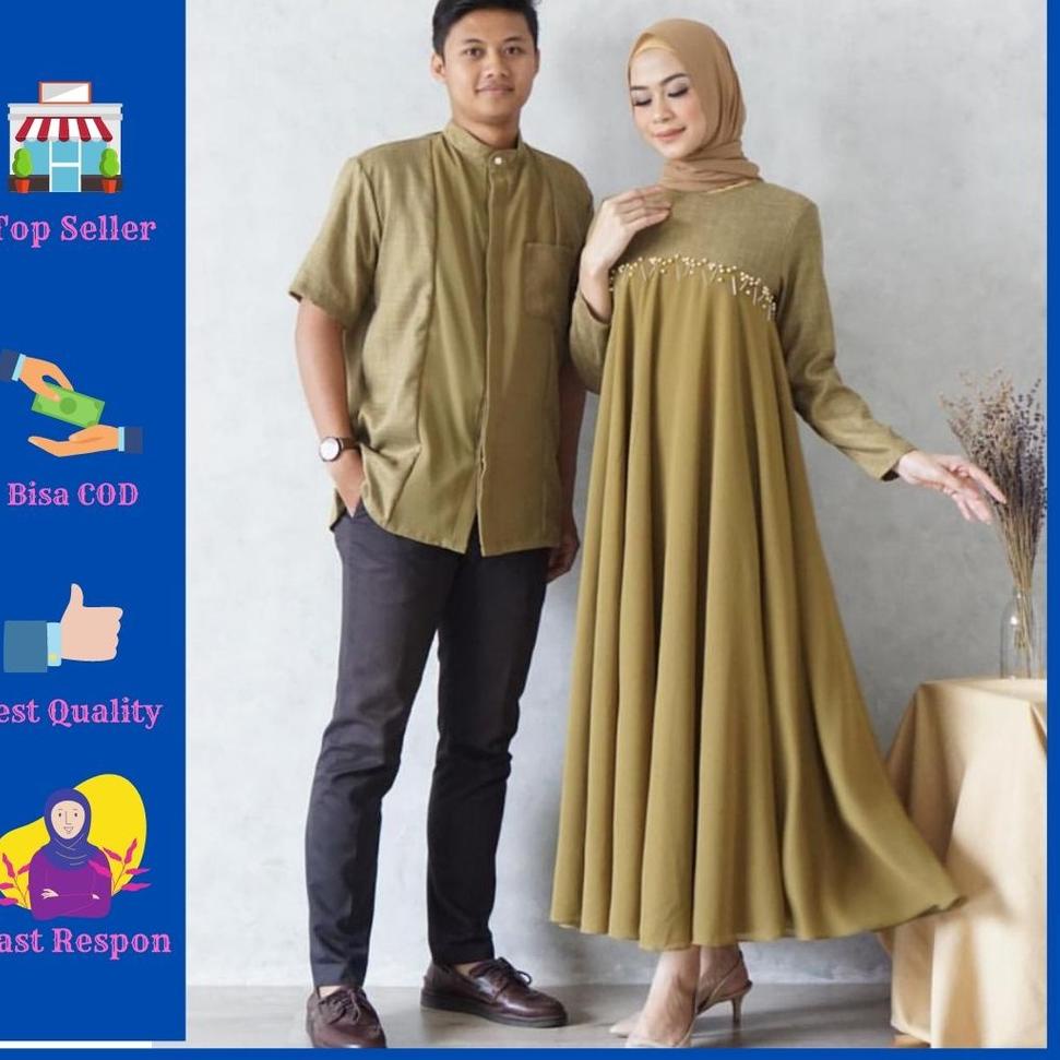 Baju Gamis Couple Katun Toyobo Ceruty Ceruti Pria Wanita Cople Suami Istri Prawed Muslim Murah COD (