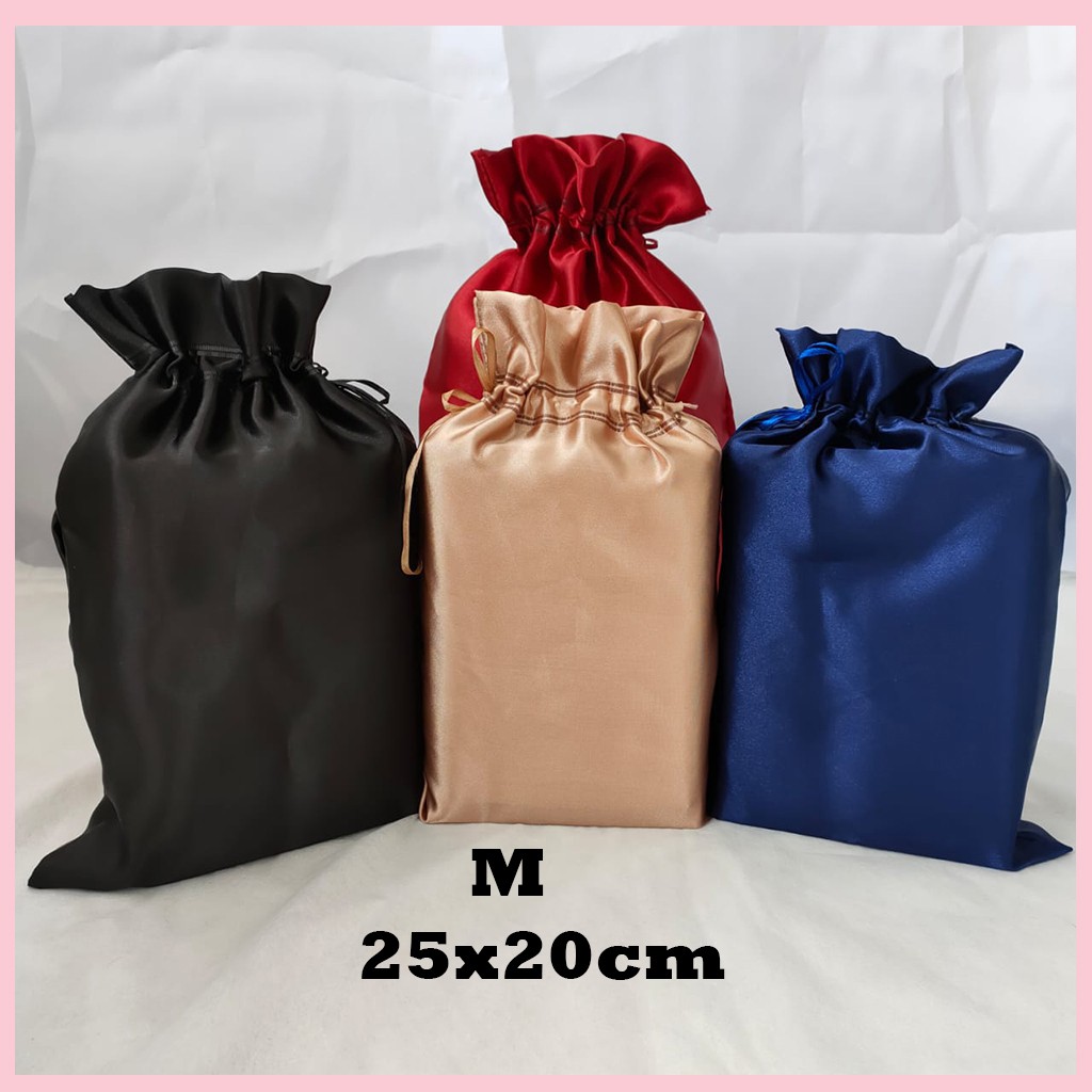 

[SIZE M] Kantong serut tas parcel satin silk premium bahan halus ga mudah sobek