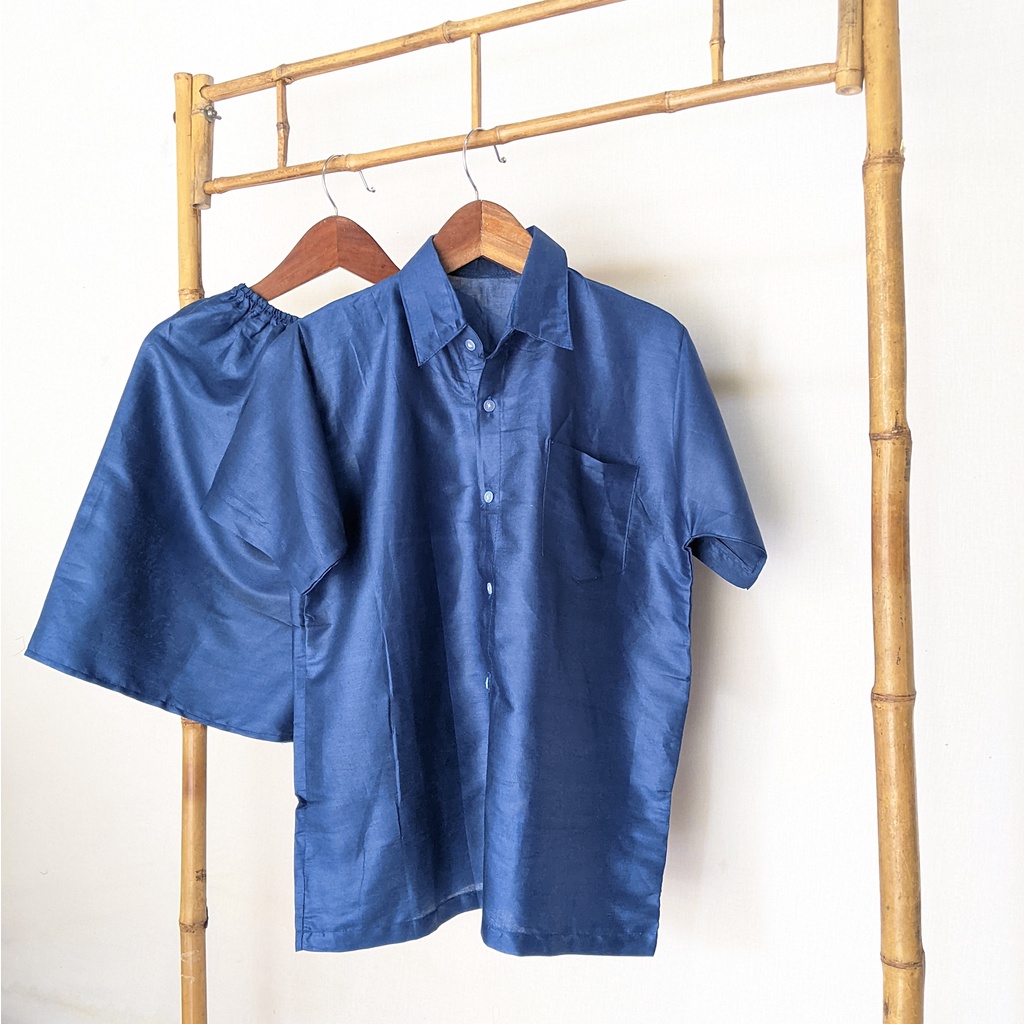 Pajamas Polos Setelan Baju Tidur Lengan Pendek Celana Pendek Polos | Plain Sleepwear Daily Set | Baby Doll Polos-Navy