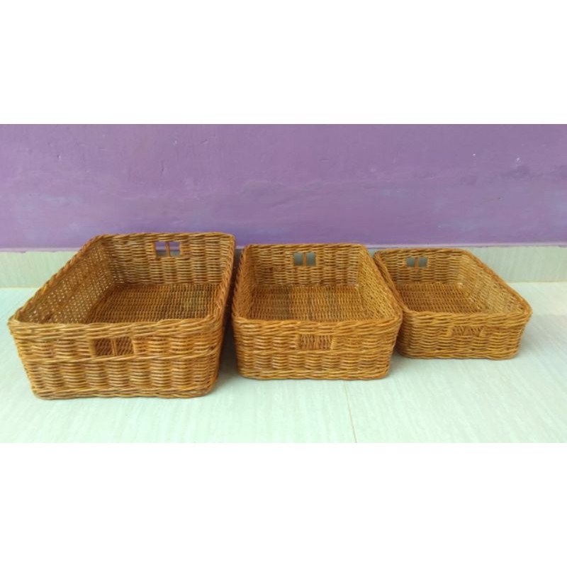 Keranjang rotan nampan besar parcel seserahan sovenir penyimpan aqua barang  36x27x12 cm