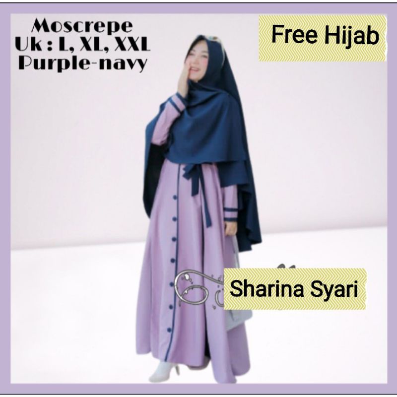 Baju Gamis Dress Busui Sleting Depan Wanita Syari Muslim Kancing Bawah Plus Free Khimar Hijab Jilbab