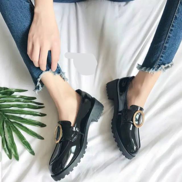 2.2 Sale Sepatu Docmart Wanita Loafers Kulit Hitam Terbaru Import Premium Quality Black Glosy Best Seller 896 Bisa COD