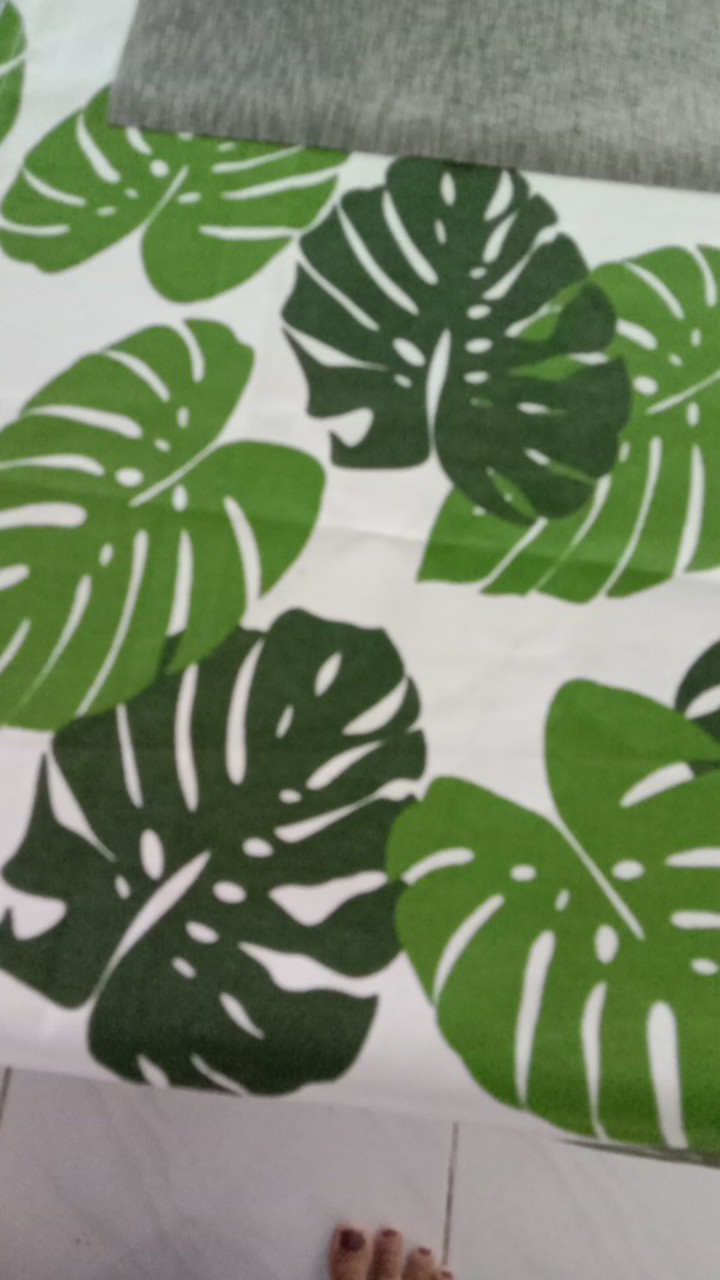Taplak Meja Tamu Panjang Minimalis Mewah Modern Rumbai Tassel - Motif Daun Monstera