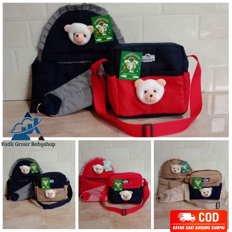 Tas Bayi Boneka Beruang Dan Gendongan Bayi Boneka Beruang ( 2 in 1 )