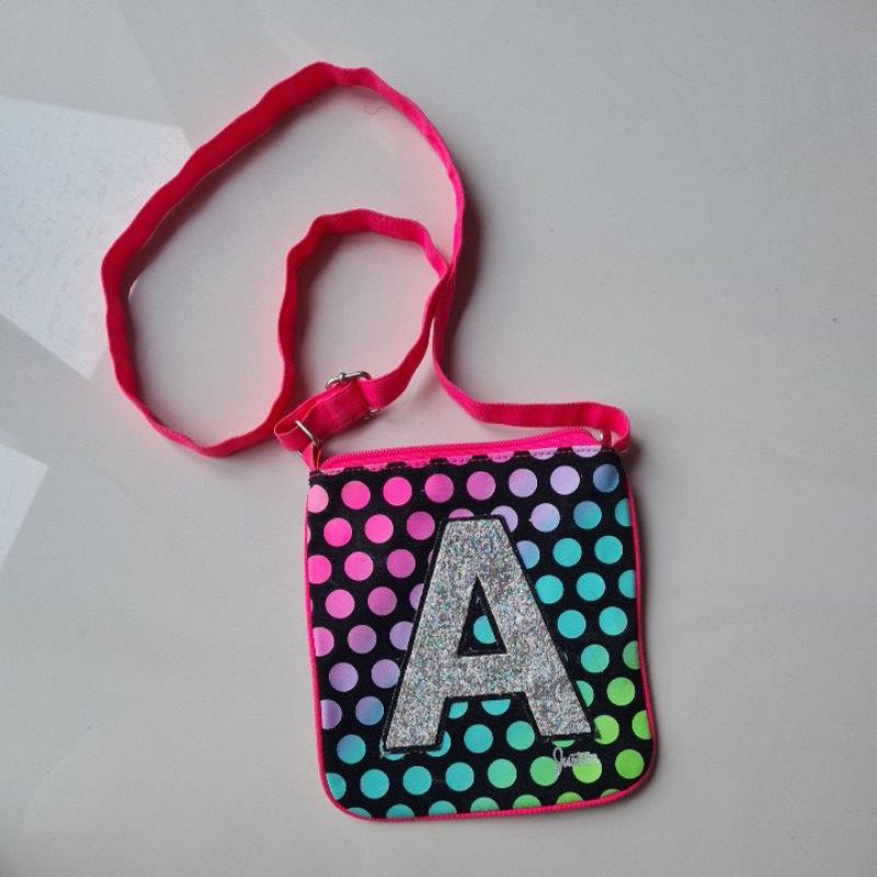 Tas anak perempuan JUSTICE Girls ORIGINAL crossbody bag huruf A glitter preloved