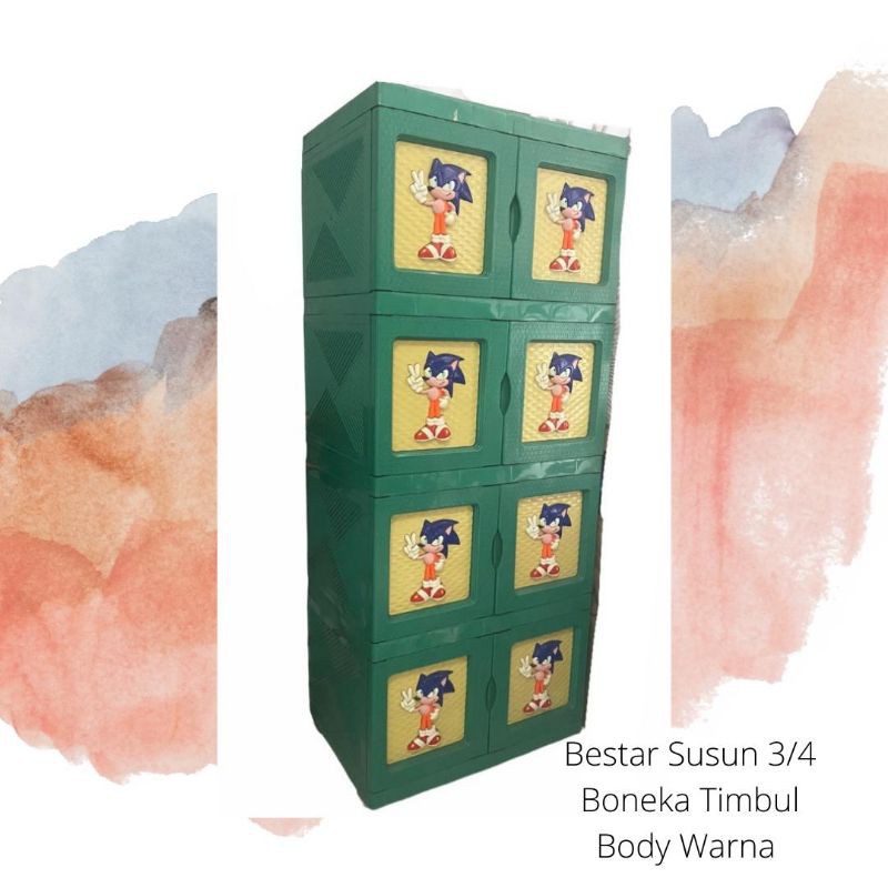 Lemari Plastik/ Lemari Pakaian Susun 4 Boneka Bestar