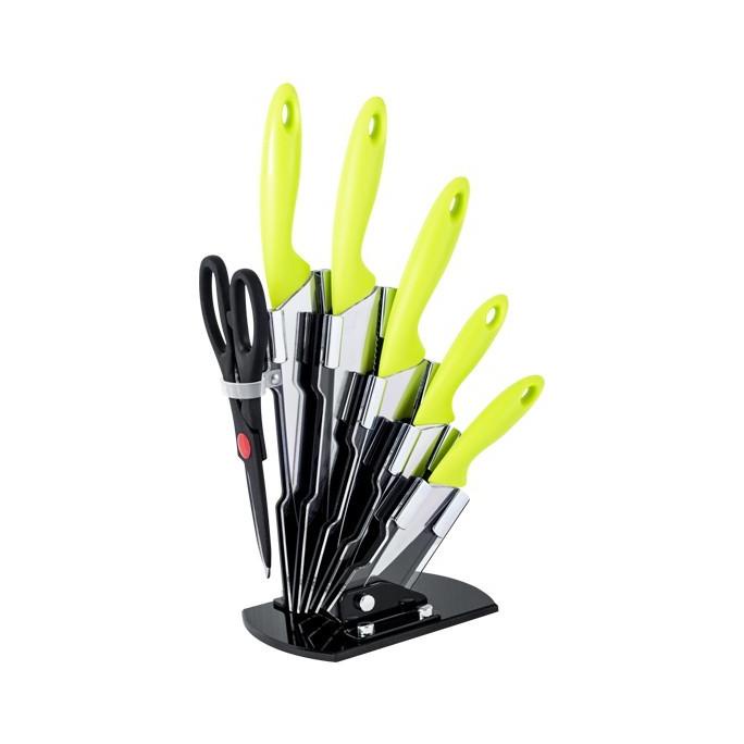 

Pisau Dapur /Khife Green W/ Acrylic Block + Scissor Set Of 7 Omasfikproject24